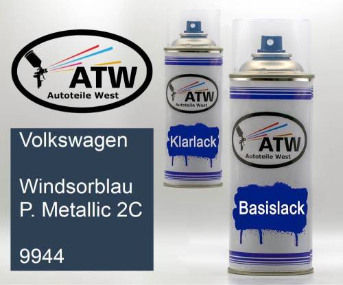 Volkswagen, Windsorblau P. Metallic 2C, 9944: 400ml Sprühdose + 400ml Klarlack - Set, von ATW Autoteile West.